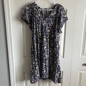 Old Navy Blue and Cream Tiered Swing Dress Size XXL